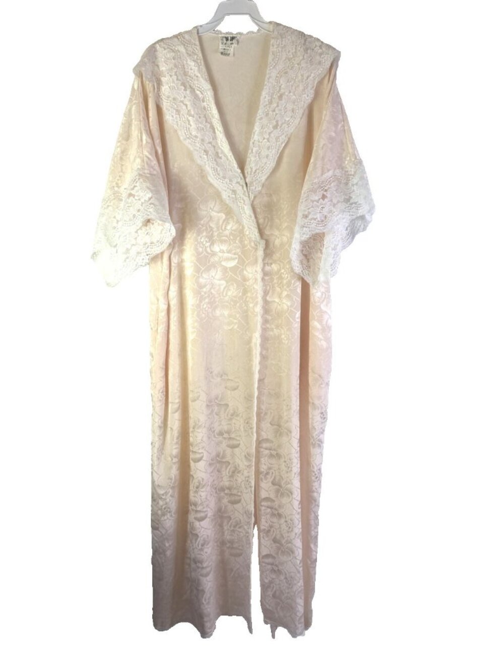 Vintage 80s Miss Dior Satin Brocade Floral Lace Robe Peignoir Gown USA